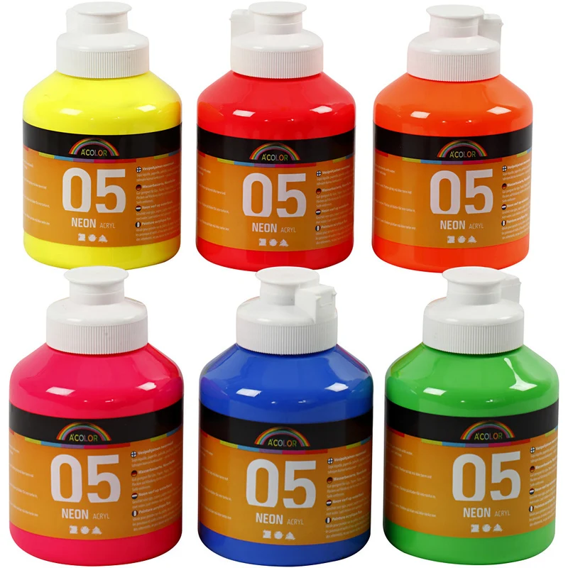 Acrylfarbe Neon, Neonfarben, 6x500 ml/ 1 Pck [HOB-32600]