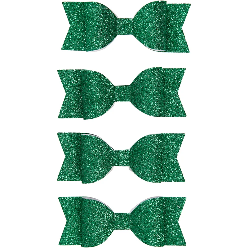 Papier-Schleifen, Größe 31x85 mm, Grün mit Glitter, 4 Stk/ 1 Pck [HOB-24783]