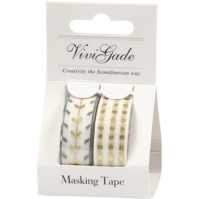 Washi Tape, Herzen und Punkte - Glanzfolie, B 15 mm, Gold, Weiß, 2x4 m/ 1 Pck [HOB-24767]