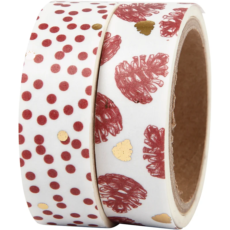 Washi Tape, Zapfen und Punkte - Glanzfolie, B 15 mm, 2x4 m/ 1 Pck [HOB-24762]