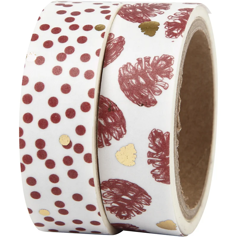 Washi Tape, Zapfen und Punkte - Glanzfolie, B 15 mm, 2x4 m/ 1 Pck [HOB-24762]