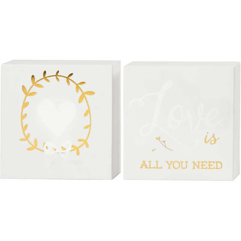 Leinwand - bedruckt mitt Goldmotiven, H 10,16 cm, T 2,54 cm, B 10,16 cm, Weiß, 2 Stk/ 1 Pck [HOB-25778]