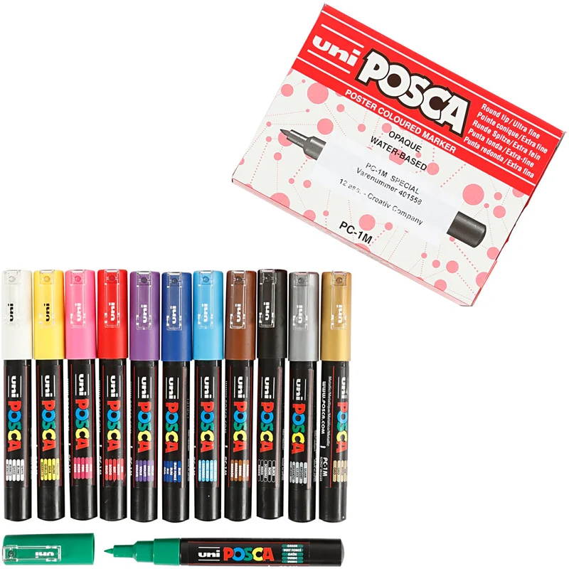 Posca Marker , Nr. PC-1M, Strichstärke 0,7 mm, extrafein, Sortierte Farben, 12 Stk/ 1 Pck [HOB-273900]