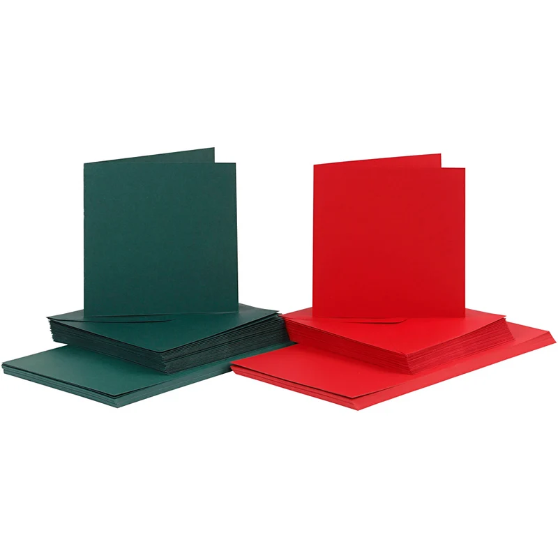 Karten & Kuverts, Kartengröße 15x15 cm, Umschlaggröße 16x16 cm, 110+230 g, Grün, Rot, 50 Set/ 1 Pck [HOB-23116]