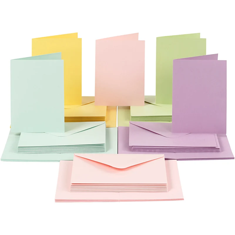 Karten & Kuverts, Kartengröße 10,5x15 cm, Umschlaggröße 11,5x16,5 cm, 110+220 g, Pastellfarben, 50 Set/ 1 Pck [HOB-23114]