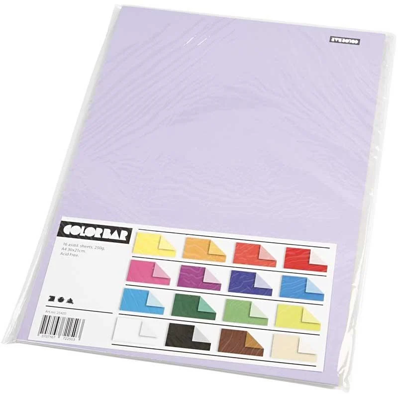 Color Bar-Karton, A4, Blatt 210x297 mm, 250 g, 16 Bl. sort./ 1 Pck [HOB-25420]