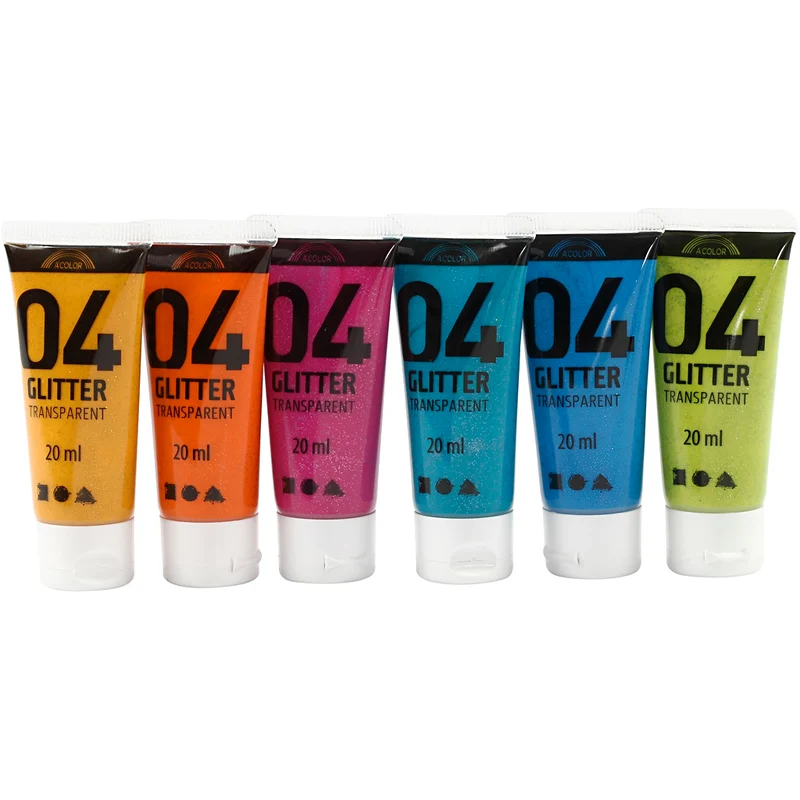 Glitter-Acrylfarbe, Sortierte Farben, 6x20 ml/ 1 Pck [HOB-32501]