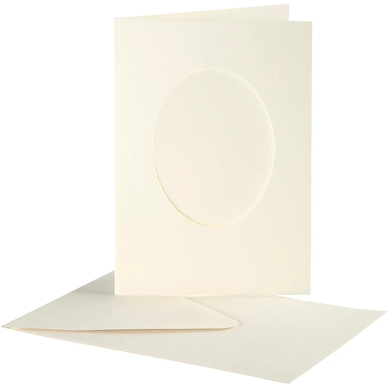 Passepartout-Karten mit Kuverts, oval, Kartengröße 10,5x15 cm, Umschlaggröße 11,5x16,5 cm, Naturweiß, 10 Set/ 1 Pck [HOB-23722]