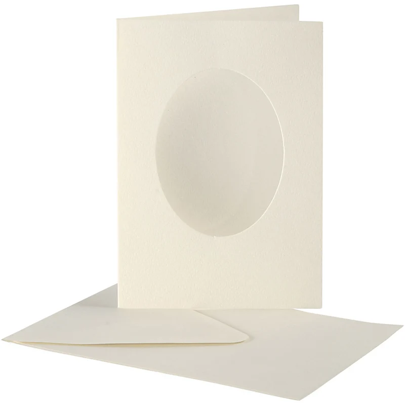 Passepartout-Karten mit Kuverts, oval, Kartengröße 10,5x15 cm, Umschlaggröße 11,5x16,5 cm, Naturweiß, 10 Set/ 1 Pck [HOB-23722]
