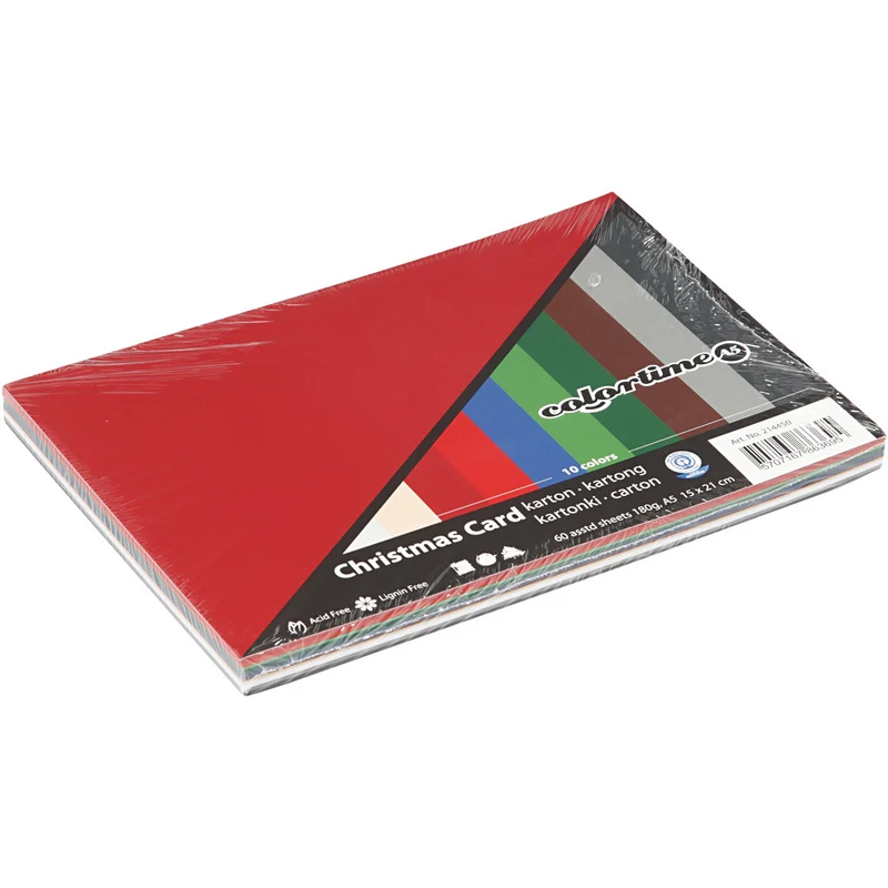 Bastelkarton Weihnachten, A5, Blatt 150x210 mm, 180 g, Sortierte Farben, 60 Bl. sort./ 1 Pck [HOB-214450]