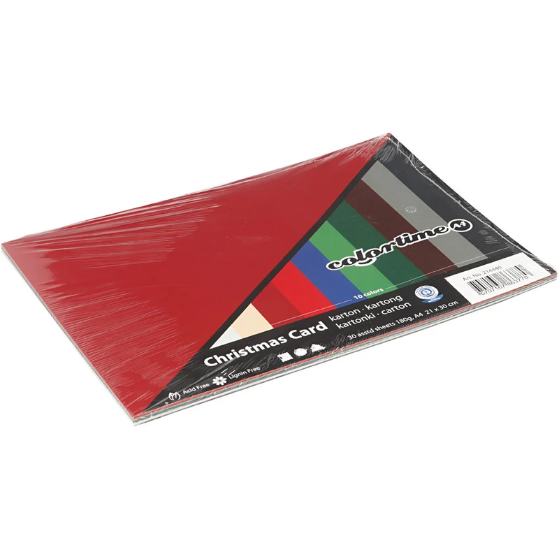Bastelkarton Weihnachten, A4, Blatt 210x297 mm, 180 g, Sortierte Farben, 30 Bl. sort./ 1 Pck [HOB-214440]
