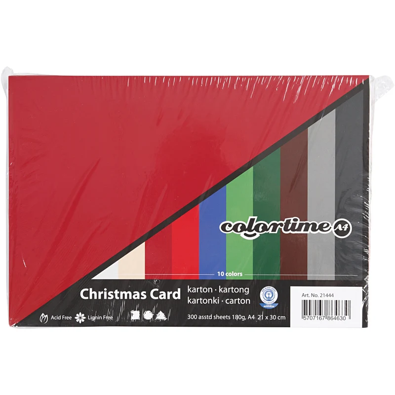Bastelkarton Weihnachten, A4, Blatt 210x297 mm, 180 g, Sortierte Farben, 300 Bl. sort./ 1 Pck [HOB-21444]