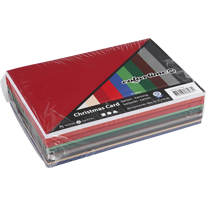 Bastelkarton Weihnachten, A4, Blatt 210x297 mm, 180 g, Sortierte Farben, 300 Bl. sort./ 1 Pck [HOB-21444]