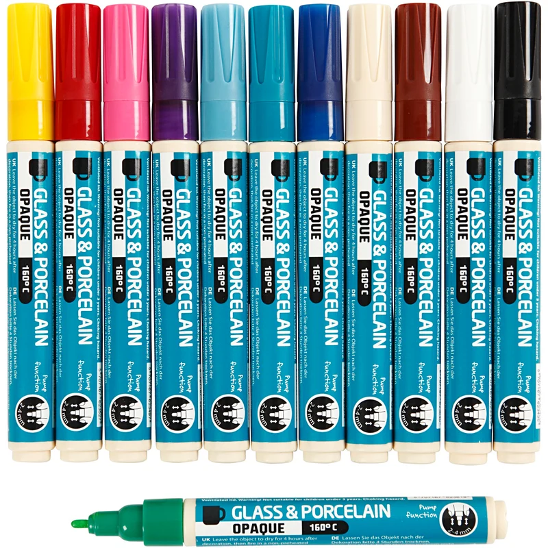 Glas- und Porzellanmalstift, Strichstärke 2-4 mm, Deckend, Sortierte Farben, 12 Stk/ 1 Pck [HOB-31332]