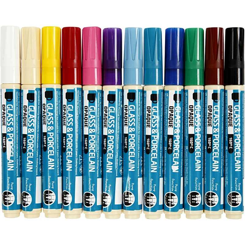 Glas- und Porzellanmalstift, Strichstärke 2-4 mm, Deckend, Sortierte Farben, 12 Stk/ 1 Pck [HOB-31332]