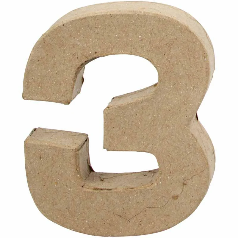 Zahl, 3, H 10 cm, B 8 cm, Dicke 1,7 cm, 1 Stk [HOB-26670]