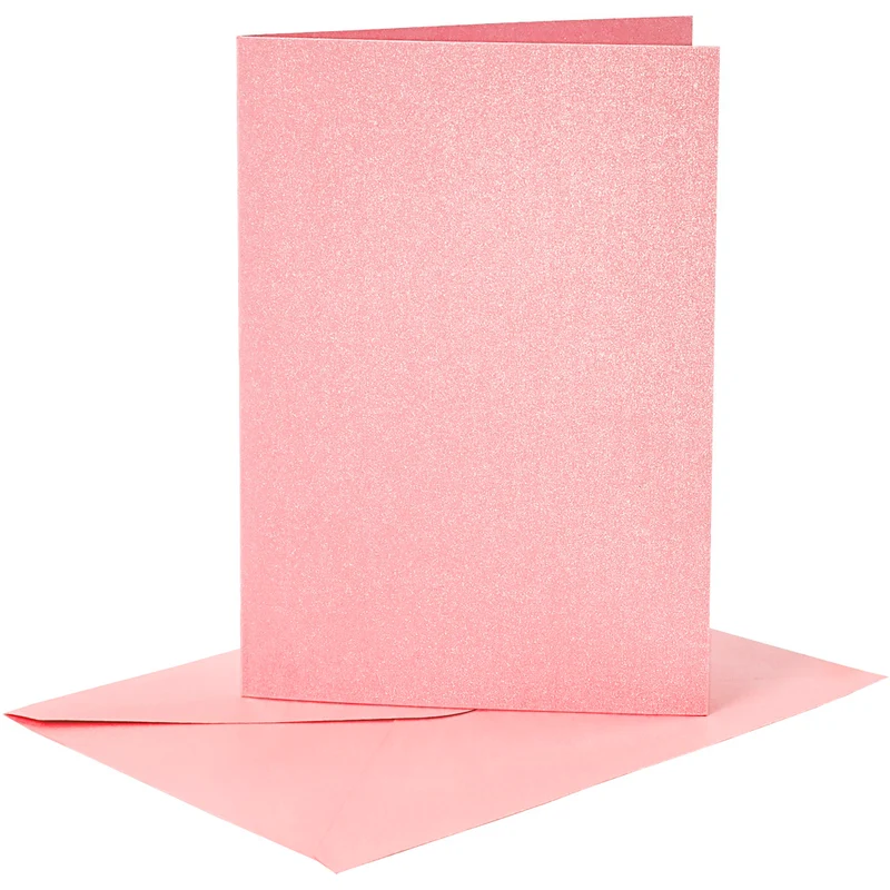 Briefkarte und Briefumschlag, Kartengröße 10,5x15 cm, Umschlaggröße 11,5x16,5 cm, Perlmutt, 120+210 g, Rosa, 4 Set/ 1 Pck [HOB-23036]