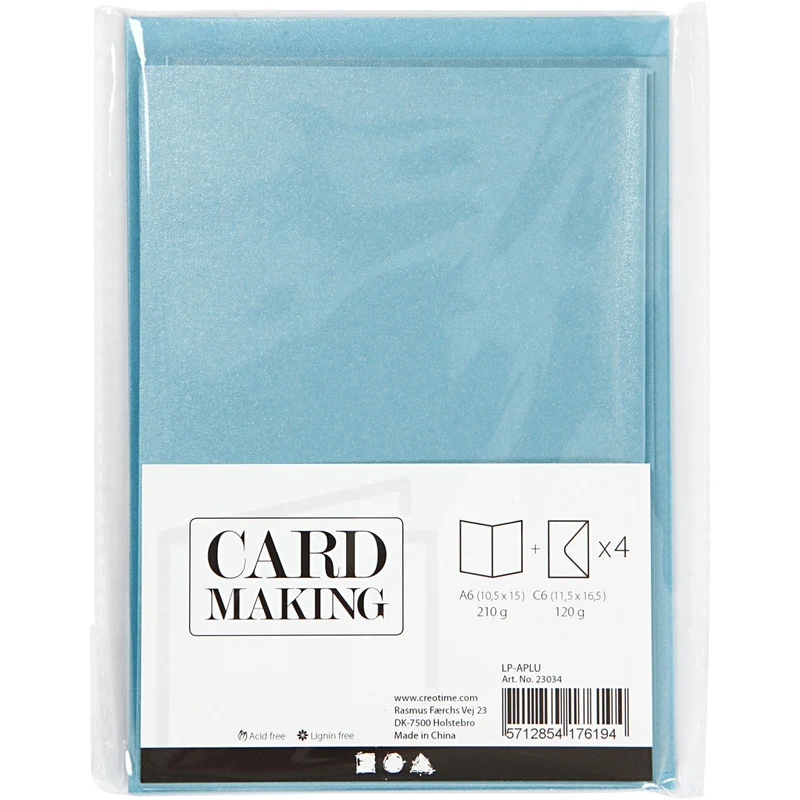 Briefkarte und Briefumschlag, Kartengröße 10,5x15 cm, Umschlaggröße 11,5x16,5 cm, Perlmutt, 120+210 g, Blau, 4 Set/ 1 Pck [HOB-23034]