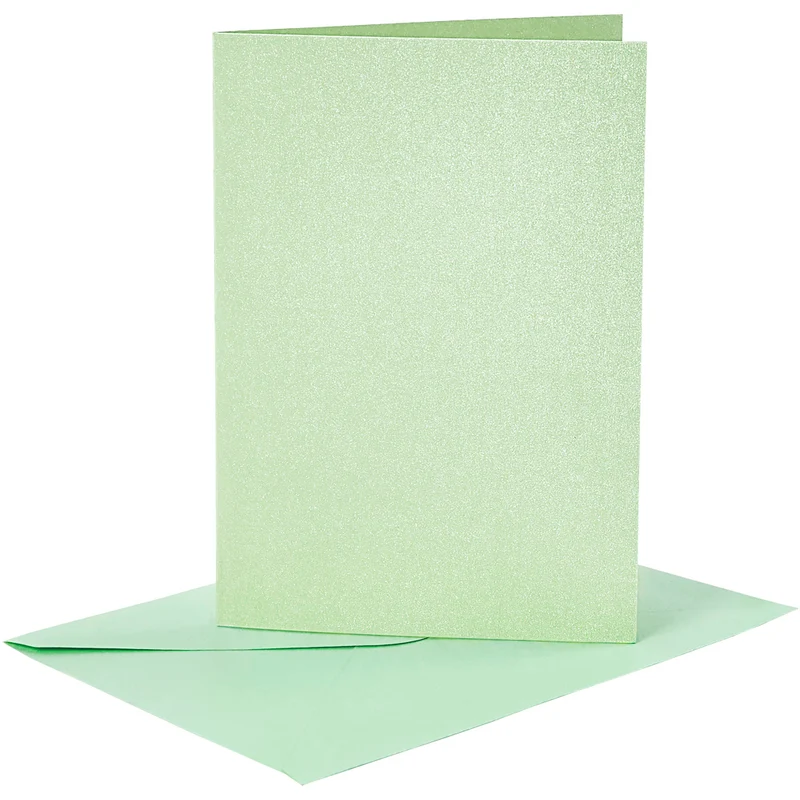 Briefkarte und Briefumschlag, Kartengröße 10,5x15 cm, Umschlaggröße 11,5x16,5 cm, Perlmutt, 120+210 g, Hellgrün, 4 Set/ 1 Pck [HOB-23033]