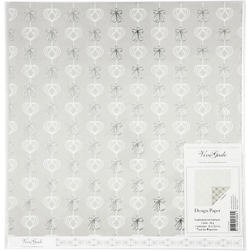 Design-Papier, Engel & Herzen, Blatt 30,5x30,5 cm, 180 g, Silber, 3 Bl./ 1 Pck [HOB-25345]