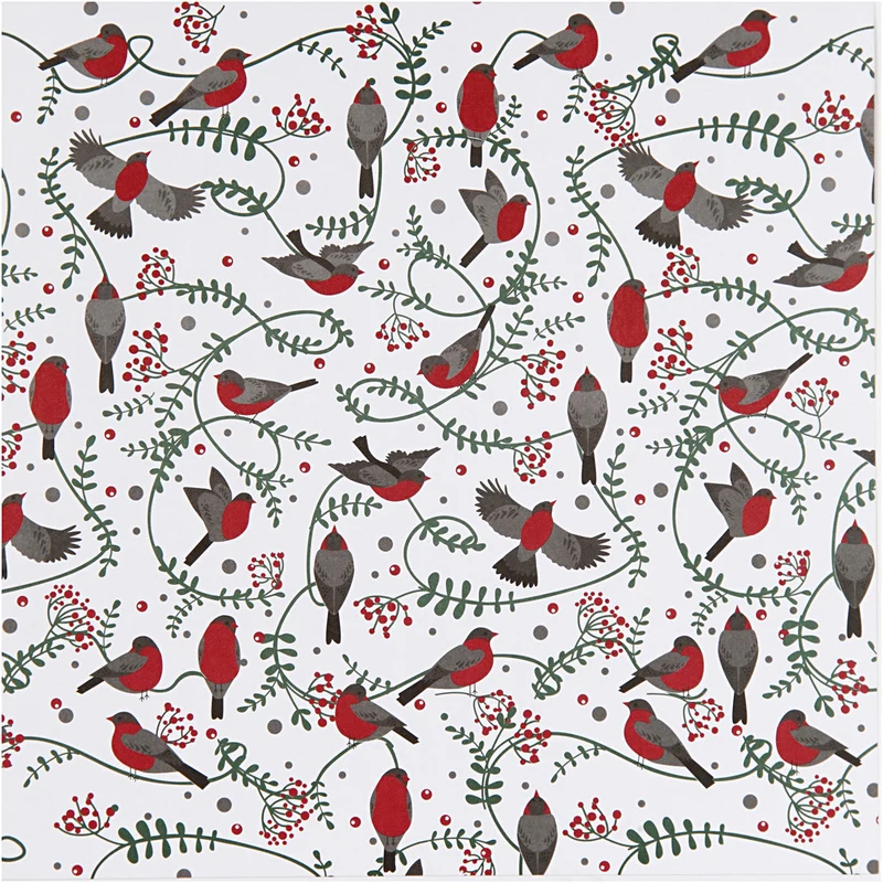 Design-Papier, Vögel & Zweige, Blatt 30,5x30,5 cm, 180 g, 5 Bl./ 1 Pck [HOB-25340]