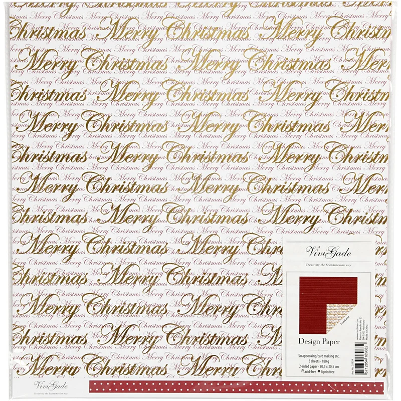 Design-Papier, Frohe Weihnachten & Punkte, Blatt 30,5x30,5 cm, 180 g, Gold, 3 Bl./ 1 Pck [HOB-25339]