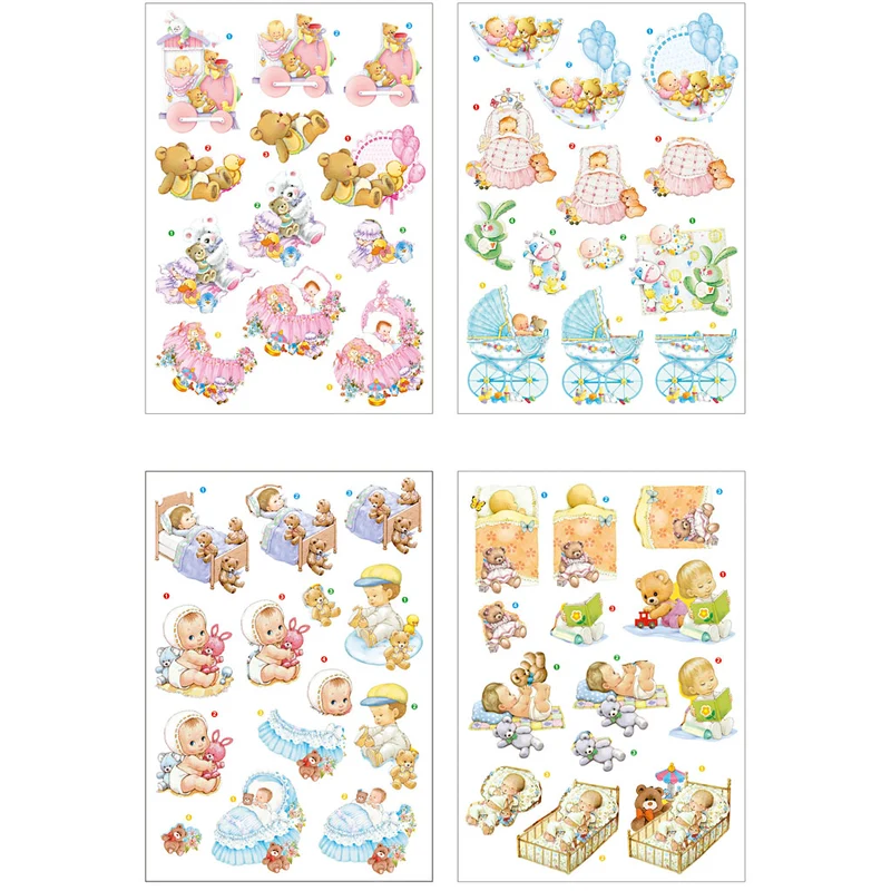 3D-Découpage-Motive, Baby, Blatt 21x30 cm, 4 Bl./ 1 Pck [HOB-28679]