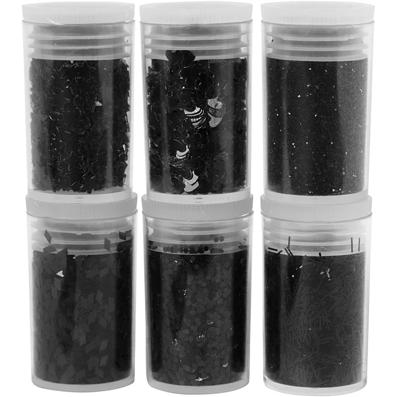 Glitter-/Pailletten-Sortiment, Schwarz, 6x5 g/ 1 Pck [HOB-28587]