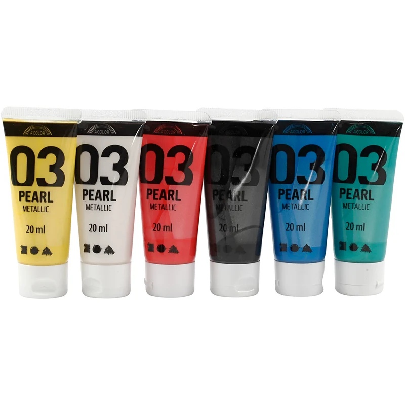 Acrylfarbe metallic, Metallic, Standard-Farben, 6x20 ml/ 1 Pck [HOB-32203]