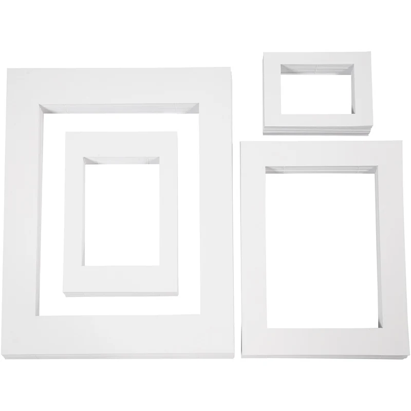 Passepartout-Rahmen, A3,A4,A5,A6, Größe 13,4x18,9+19,7x27,9+28,3x36,6+39,5x49,6 cm, 500 g, Weiß, 4x100 Stk/ 1 Pck [HOB-23600]