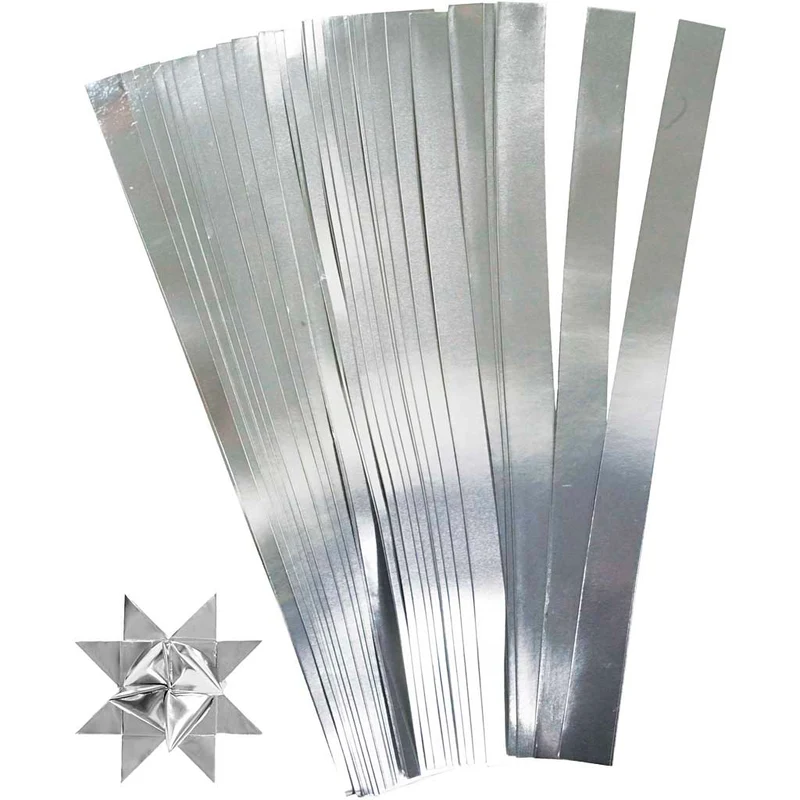 Papierstreifen für Sterne, L 45 cm, D 6,5 cm, B 15 mm, Silber, 100 Streifen/ 1 Pck [HOB-20936]