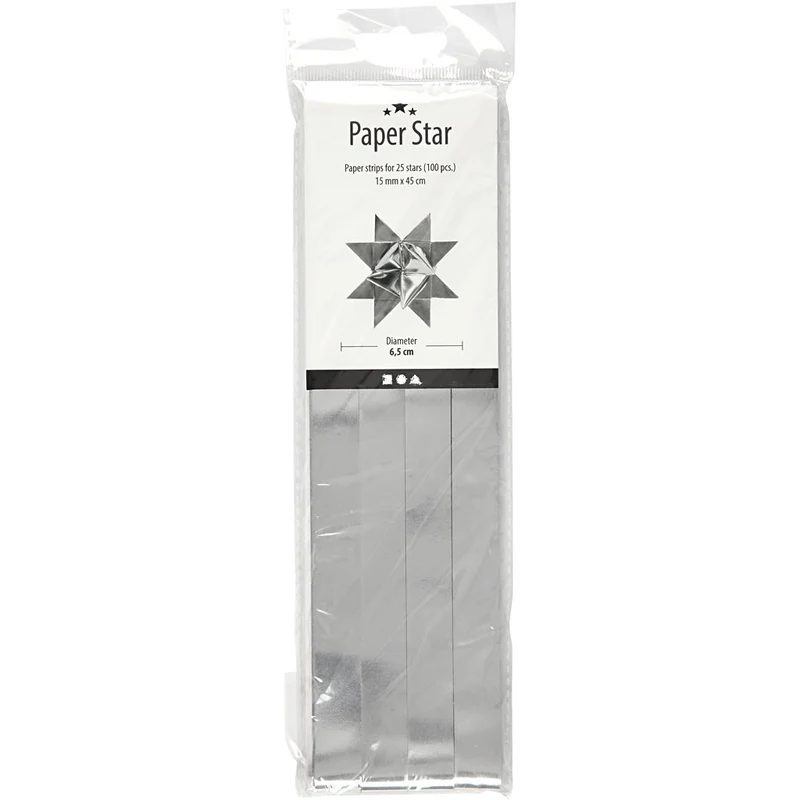 Papierstreifen für Sterne, L 45 cm, D 6,5 cm, B 15 mm, Silber, 100 Streifen/ 1 Pck [HOB-20936]