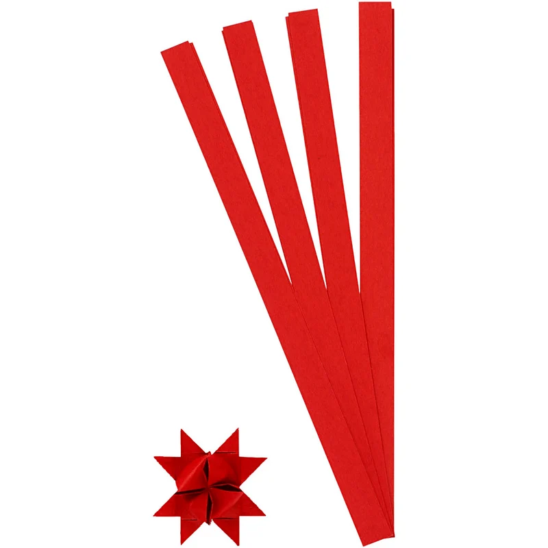 Papierstreifen für Sterne, L 45 cm, D 6,5 cm, B 15 mm, Rot, 100 Streifen/ 1 Pck [HOB-209340]