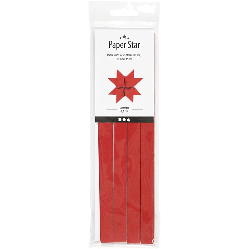 Papierstreifen für Sterne, L 45 cm, D 6,5 cm, B 15 mm, Rot, 100 Streifen/ 1 Pck [HOB-209340]
