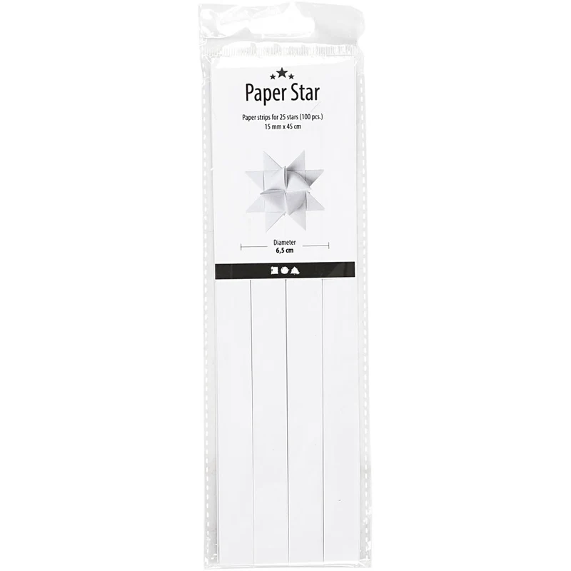 Papierstreifen für Sterne, L 45 cm, B 15 mm, D 6,5 cm, Weiß, 100 Streifen/ 1 Pck [HOB-209330]