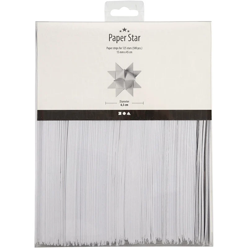 Papierstreifen für Sterne, L 45 cm, D 6,5 cm, B 15 mm, Weiß, 500 Streifen/ 1 Pck [HOB-20933]