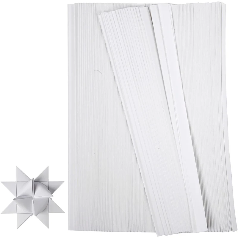 Papierstreifen für Sterne, L 45 cm, D 4,5 cm, B 10 mm, Weiß, 500 Streifen/ 1 Pck [HOB-20931]