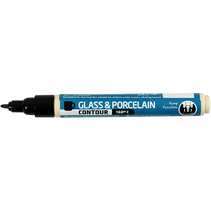 Konturenstift für Glas/Porzellan, Strichstärke 1-2 mm, Deckend, Schwarz, 1 Stk [HOB-31314]