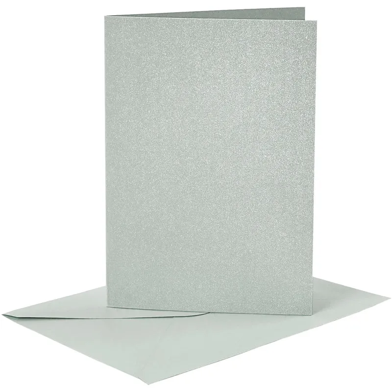 Briefkarte und Briefumschlag, Kartengröße 10,5x15 cm, Umschlaggröße 11,5x16,5 cm, Perlmutt, 120+210 g, Silber, 4 Set/ 1 Pck [HOB-23031]