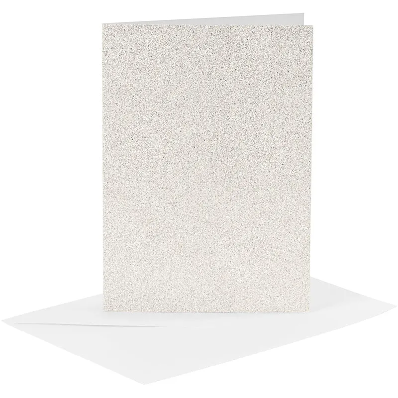Karten & Kuverts, Kartengröße 10,5x15 cm, Umschlaggröße 11,5x16,5 cm, Glitter, 120+250 g, Weiß, 4 Set/ 1 Pck [HOB-23028]