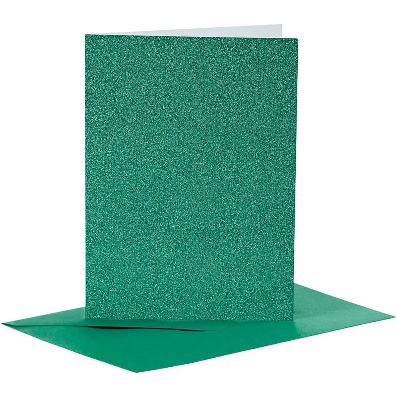 Karten & Kuverts, Kartengröße 10,5x15 cm, Umschlaggröße 11,5x16,5 cm, Glitter, 110+250 g, Grün, 4 Set/ 1 Pck [HOB-23026]