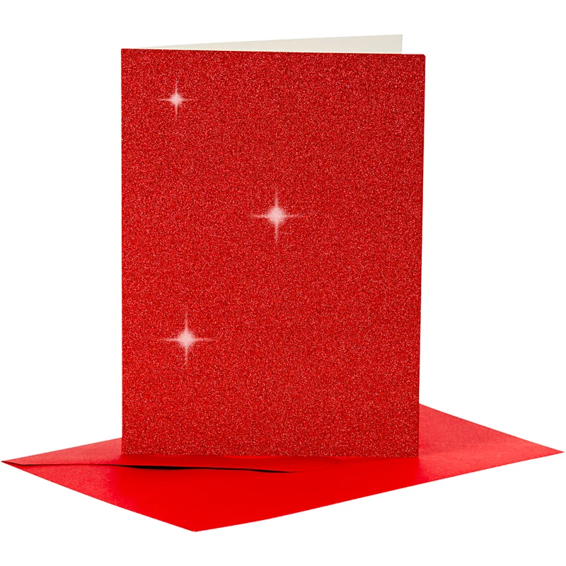 Karten & Kuverts, Kartengröße 10,5x15 cm, Umschlaggröße 11,5x16,5 cm, Glitter, 110+250 g, Rot, 4 Set/ 1 Pck [HOB-23025]