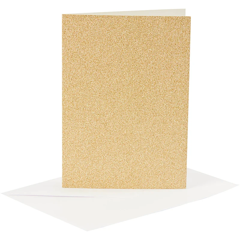 Karten & Kuverts, Kartengröße 10,5x15 cm, Umschlaggröße 11,5x16,5 cm, Glitter, 120+250 g, Gold, 4 Set/ 1 Pck [HOB-23023]