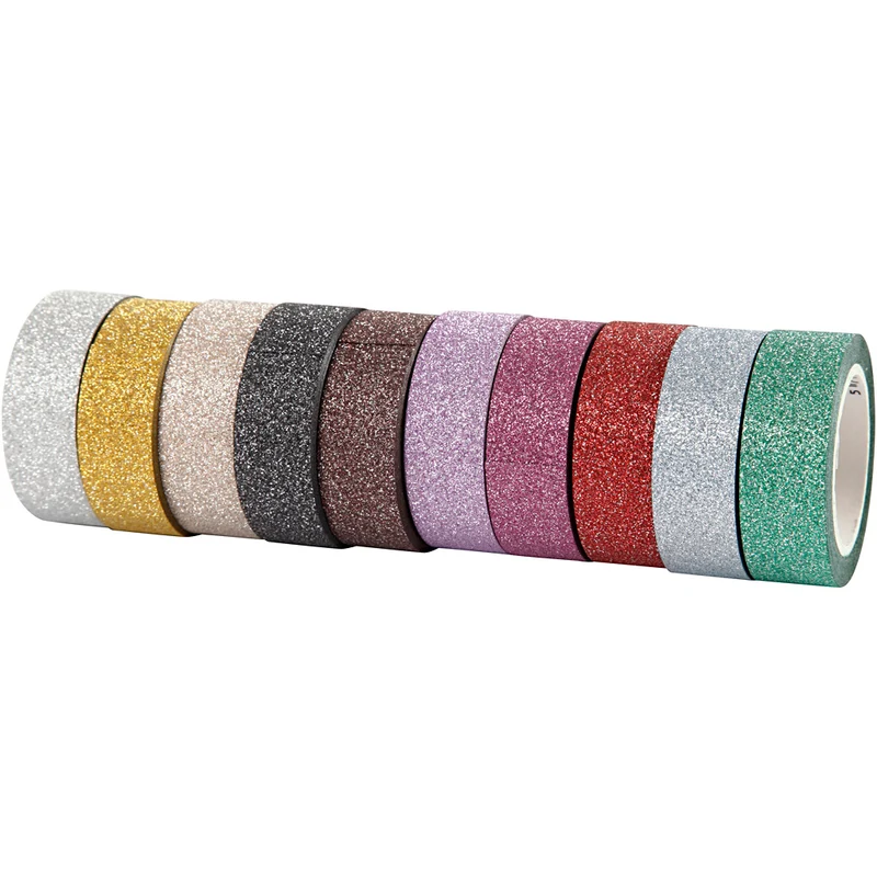 Glitzer-Klebebänder, B 15 mm, Sortierte Farben, 10x6 m/ 1 Pck [HOB-25224]