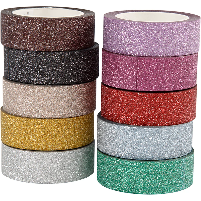 Glitzer-Klebebänder, B 15 mm, Sortierte Farben, 10x6 m/ 1 Pck [HOB-25224]