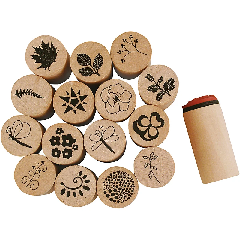 Deco Art-Stempel, Blumen- und Blätter, H 26 mm, D 20 mm, 15 Stk/ 1 Pck [HOB-28578]