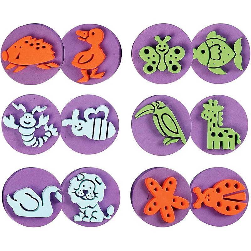 Moosgummi-Stempel, Zoo, D 7,5 cm, Dicke 2,5 cm, 6 Stk/ 1 Pck [HOB-28557]