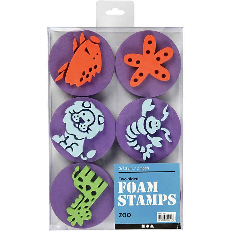 Moosgummi-Stempel, Zoo, D 7,5 cm, Dicke 2,5 cm, 6 Stk/ 1 Pck [HOB-28557]