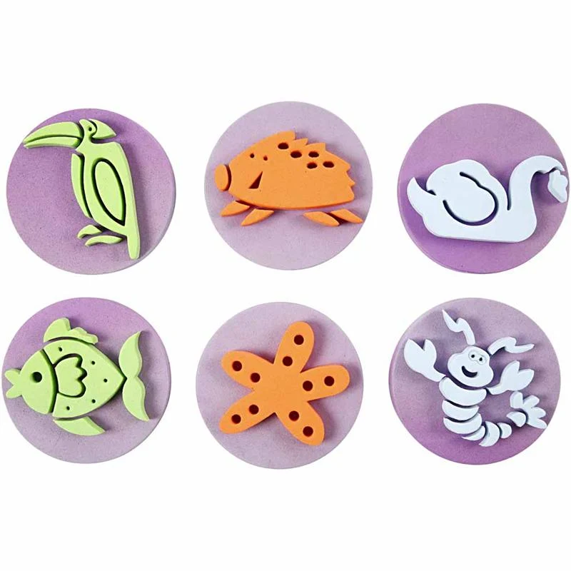 Moosgummi-Stempel, Zoo, D 7,5 cm, Dicke 2,5 cm, 6 Stk/ 1 Pck [HOB-28557]
