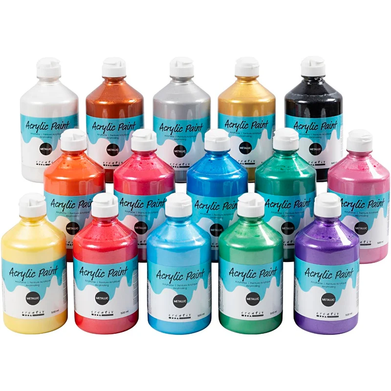 Acrylfarbe metallic, Metallic, Sortierte Farben, 15x500 ml/ 1 Pck [HOB-32200]